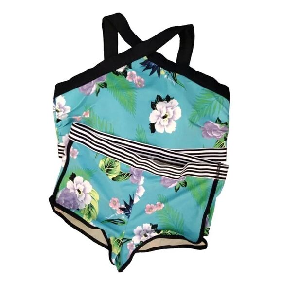 Cacique Lane Bryant Teal Tropical High Rise Boyshort Swim Bottoms Size 14 - Picture 3 of 15